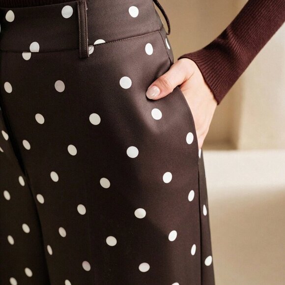 Brown Casual Women's Polka Dot High Waist Drape Suit Pants - Picture 4 of 7